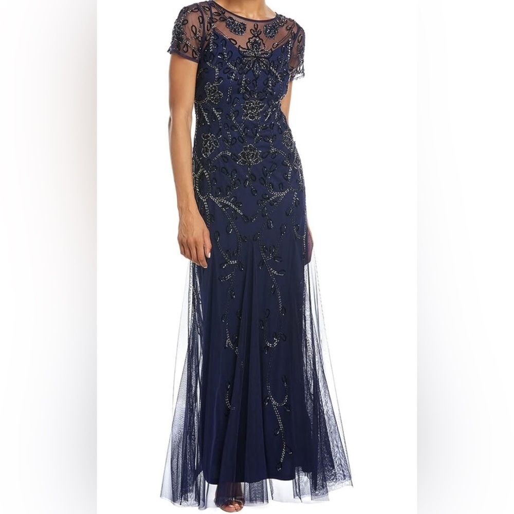 Adrianna Papell Women's Beaded Mesh Covered Gown
